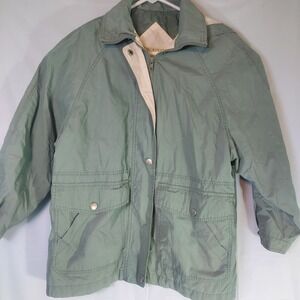 London Fog Petite Sage Green Hooded Rain Coat Jacket Women's Small‎